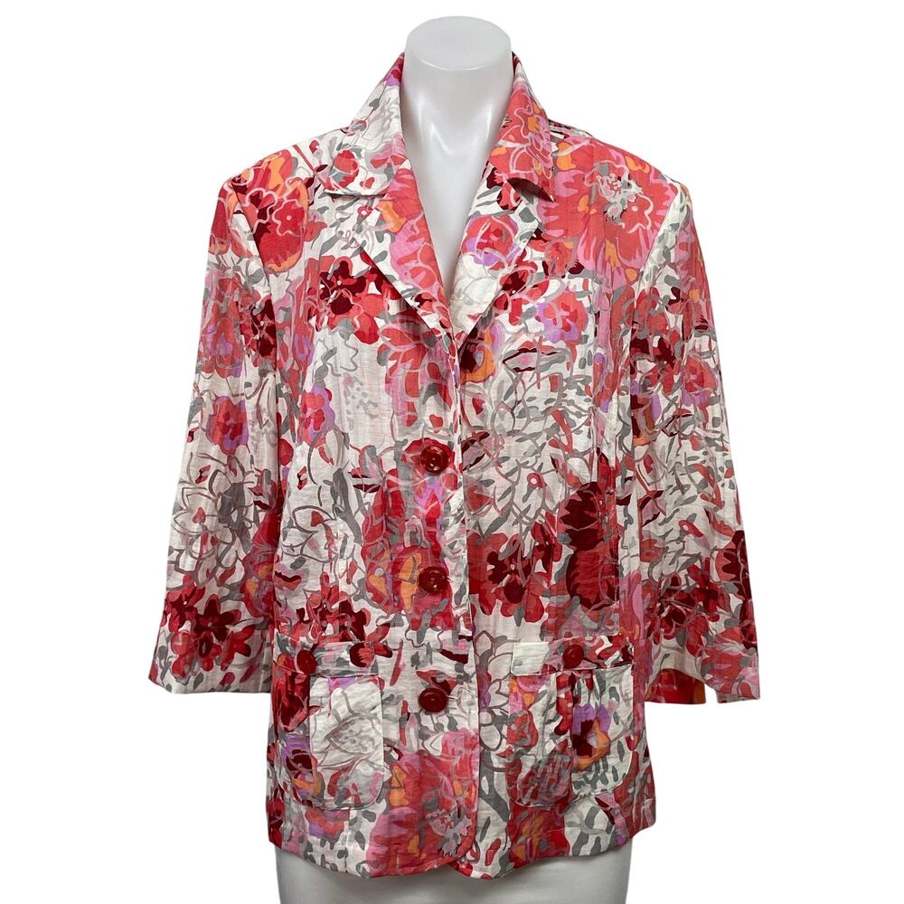 Erfo Women's Multicolor Floral 3/4 Sleeve Button Up Blazer Blouse Shirt Top 14